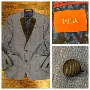 Tallia Linen Cotton Light Blue Sport Coat Blazer 42R Mason Fit Tux